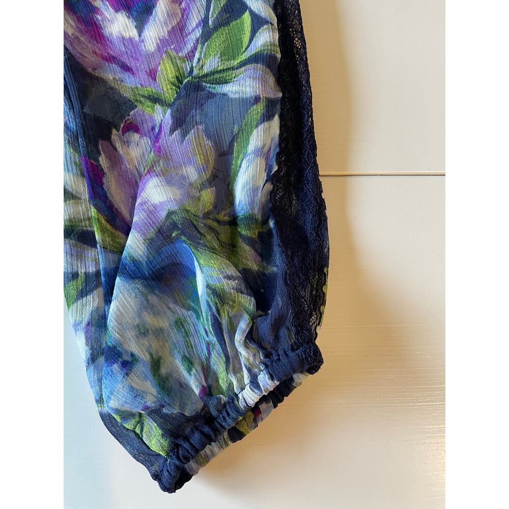 Susan Graver Sheer Floral Tunic Top Sz M Long Sleeves Pintucks Cottagecore - Picture 8 of 14